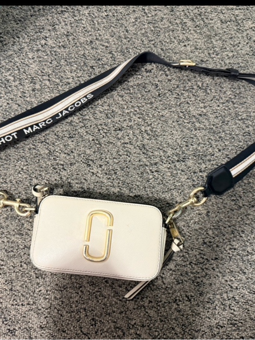 Marc Jacobs White Snapshot Crossbody with Branded Strap